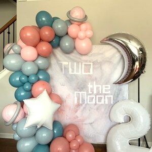 Two The Moon Balloon Garland Pastel Galaxy Baby Shower Twinkle Little Star Balloon Garland Over The Moon Baby Two The Moon Birthday image 2