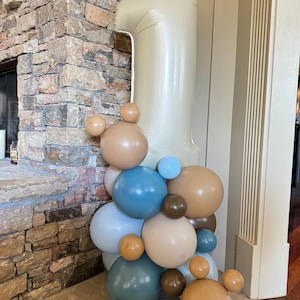 Teddy Bear Balloon Tower Kit | Beary First Birthday Balloon Tower | Blue Beige and Brown Balloon Display | Teddy Bear Birthday Balloons