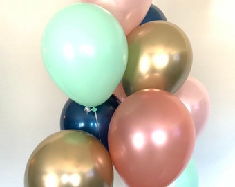 Blush Balloon Bouquet | Rose Gold, Mint, Navy Decor