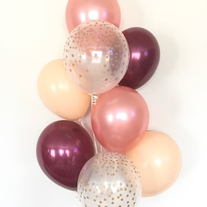 Blush and Burgundy Balloons | Rose Gold Balloon Bouquet | Rose Gold and Burgundy Balloon Bouquet | Blush Balloons | Blush Bridal Shower Deco