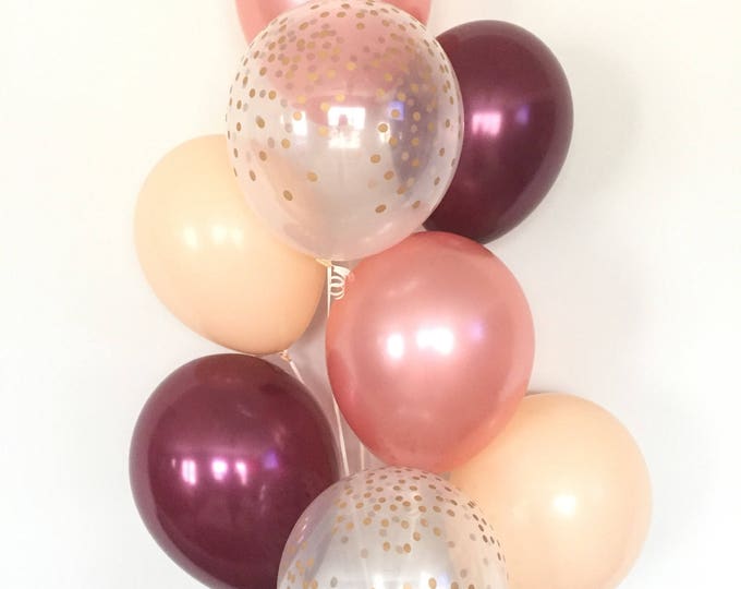 Blush and Burgundy Balloons | Rose Gold Balloon Bouquet | Rose Gold and Burgundy Balloon Bouquet | Blush Balloons | Blush Bridal Shower Deco