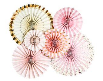 Pink and Gold Party Fans | Bride To Be Party Decor | Pink Paper Fan Backdrop | Pink and Gold Photo Prop | Blush Bridal Shower Decor | Blush