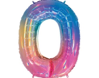 Rainbow Number 0 Balloon | Holographic 40th Birthday Balloons | Mylar Number Balloons | 50th Balloons | Gold 40th Balloons | 30th Birthday