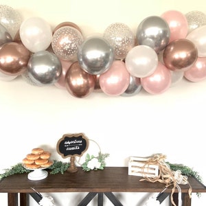 Chrome Rose Gold and Blush Balloon Garland | Silver and Blush Bridal Shower Decor | Blush Baby Shower Decor | Winter Wonderland Balloon Gar