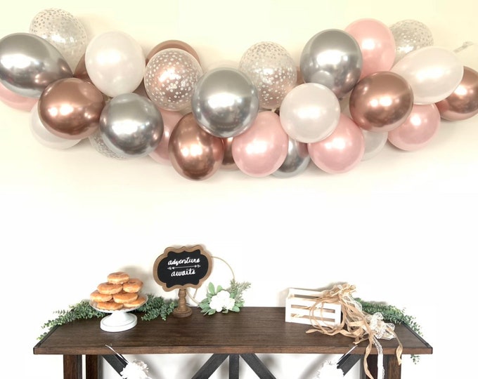Chrome Rose Gold and Blush Balloon Garland | Silver and Blush Bridal Shower Decor | Blush Baby Shower Decor | Winter Wonderland Balloon Gar