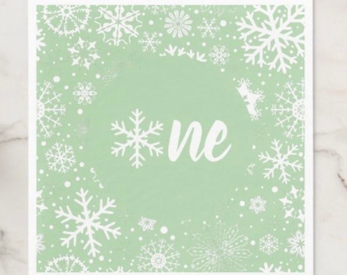 Light Green One Napkins Lunch | Winter ONEderland | Baby It's Cold Outside Napkins | Winter First Birthday Napkins | Green Snowflake Napkins