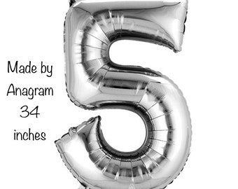 Silver Number 5 Balloon | Fifth Birthday Balloons | Mylar Number Balloons | Large Foil Balloons | Milestone Birthday Balloons