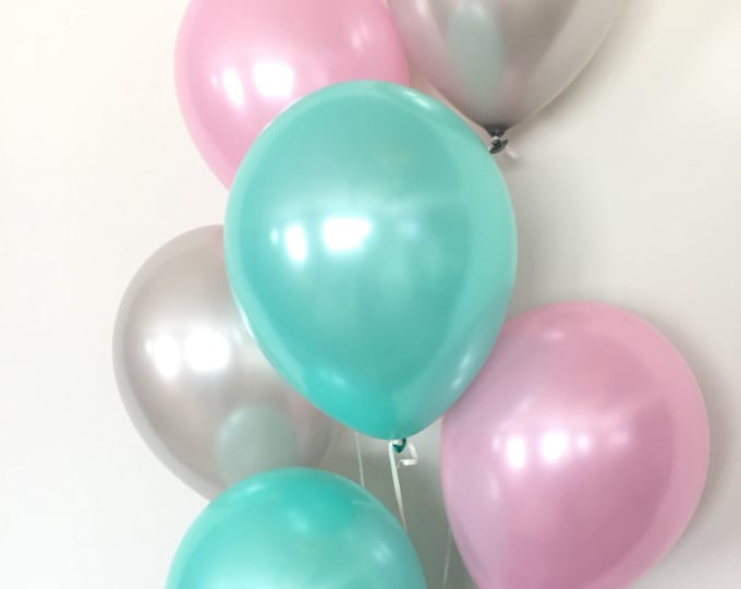 Pink Gray and Mint Balloon Bouquet | Pink and Mint Balloon Bouquet | Pink and Mint Balloons | Pink and Mint Baby Shower Decor |
