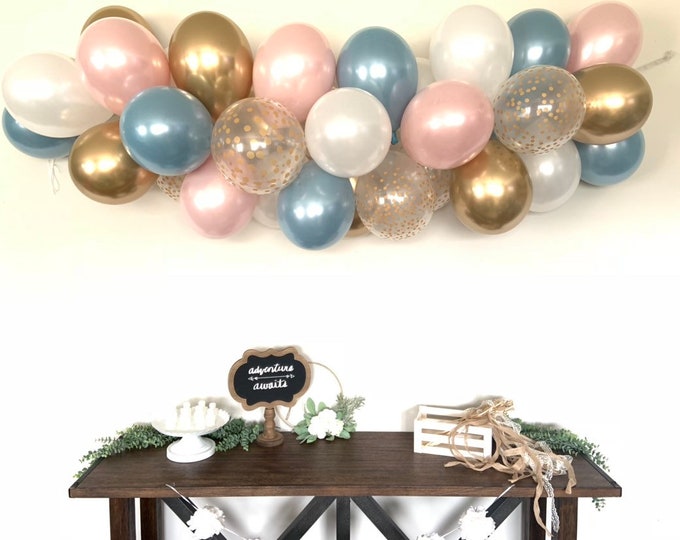 Pink Blush and Slate Blue Balloon Garland DIY Kit | Pink and Blue Gender Reveal Garland | Gender Reveal Baby Shower Decor | Blush Bridal Sho