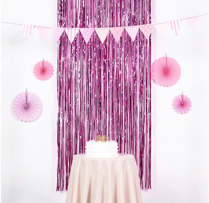 Pink Foil Fringe Curtain, Hot Pink Birthday Decorations, Pink Grad Party  Decorations 2023, Hot Pink Streamers