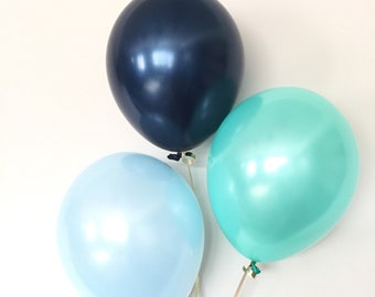 Navy, Mint, and Blue Balloon Bouquet | Baby Shower Decor