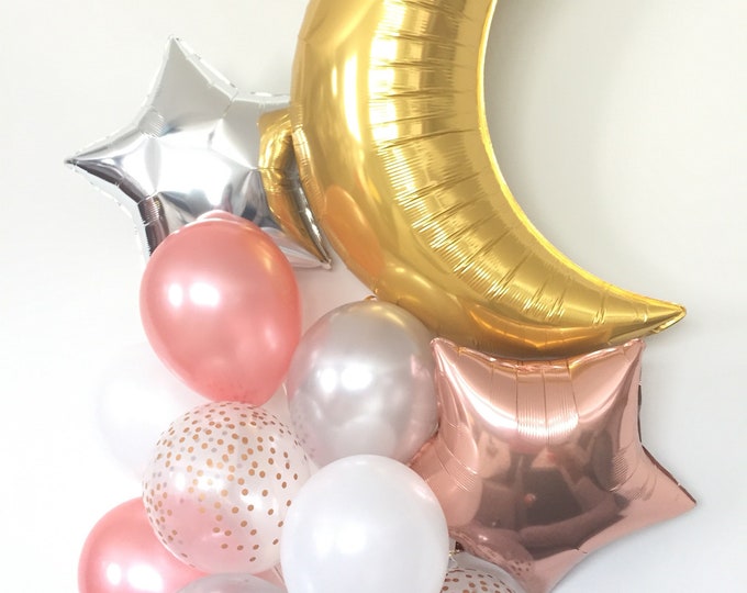 Rose Gold Balloon Bouquet | Twinkle Little Star Balloons | Rose Gold Balloons | Rose Gold Baby Shower Decor | Rose Gold Star Balloons