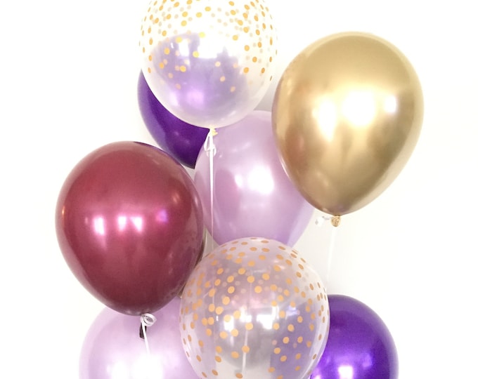 Burgundy Balloons | Lavender and Gold Balloons | Burgundy Bridal Shower Decor | Burgundy and Lilac Baby Shower Decor | Purple Birthday