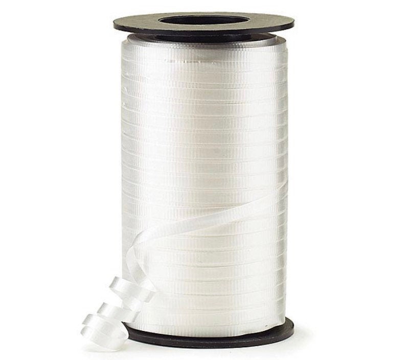 White Balloon Ribbon, White Balloon String, White 3/16” Crimped Curling  Ribbon, Roll of Ribbon, White Ribbon