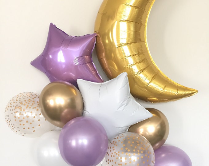 Twinkle Little Star Balloons | Lavender Twinkle Little Star Baby Shower Decor | Lavender Moon and Star Balloons | Gender Reveal Balloons