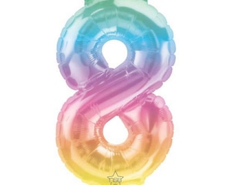 8th Birthday Balloons | Eighth Birthday Party Decor | 8th Birthday Banner | Rainbow Birthday Party Photo Props | 16" Jelli Number Balloons