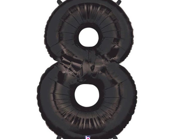 Black Number 8 Balloon | Black Eighth Birthday Balloons | Mylar Number Balloons | Large Foil Balloons | Black Eight Balloons