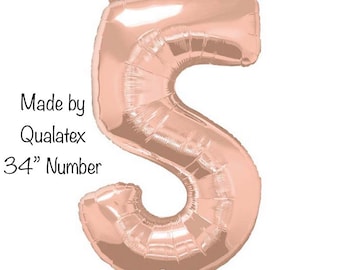 Rose Gold Number 5 Balloon | 5th Birthday Party Decor | 34" Mylar Number Balloons | Large Foil Balloons | Rose Gold 50th Birthday Balloon