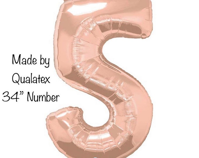 Rose Gold Number 5 Balloon | 5th Birthday Party Decor | 34" Mylar Number Balloons | Large Foil Balloons | Rose Gold 50th Birthday Balloon