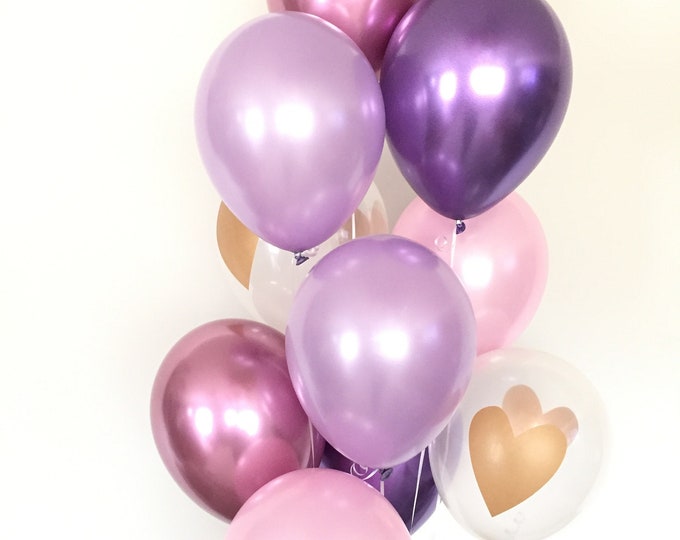 Heart Balloons | Pink and Purple Balloons | Valentine's Day Party Decor | Princess Party | It's A Girl Baby Shower