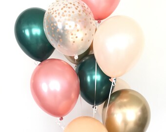 Rose Gold Balloon Bouquet | Chrome, Blush, Peach, Confetti (12-Count)