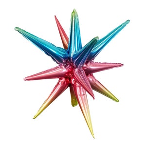27” Gold Star Balloons | Air-Fill Only Rainbow Star Balloon | Birthday Party Decor | Galaxy Birthday Balloons | Rainbow Starburst