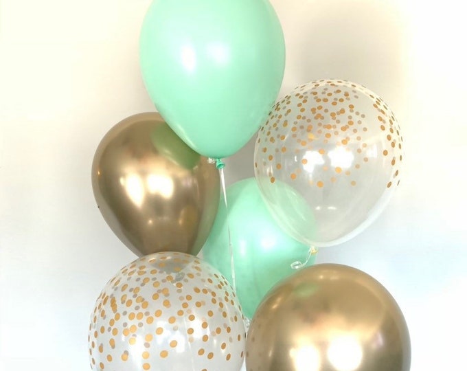 Mint and Gold Balloon | Gold and Mint Balloons | Mint and Gold Balloons | Gold Bridal Shower Decor | Mint Gold Wedding Decor | Matte Balloon