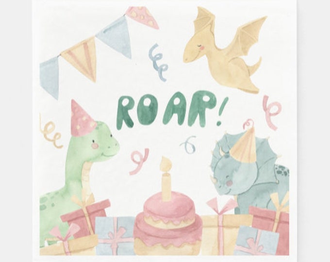 Roar Birthday Paper Napkins | Dinosaur First Birthday Party | Dinosaur Birthday Party | Roar I'm Four Birthday Party Paper Napkins