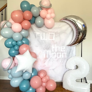 Two The Moon Balloon Garland | Pastel Galaxy Baby Shower |  Twinkle Little Star Balloon Garland | Over The Moon Baby | Two The Moon Birthday