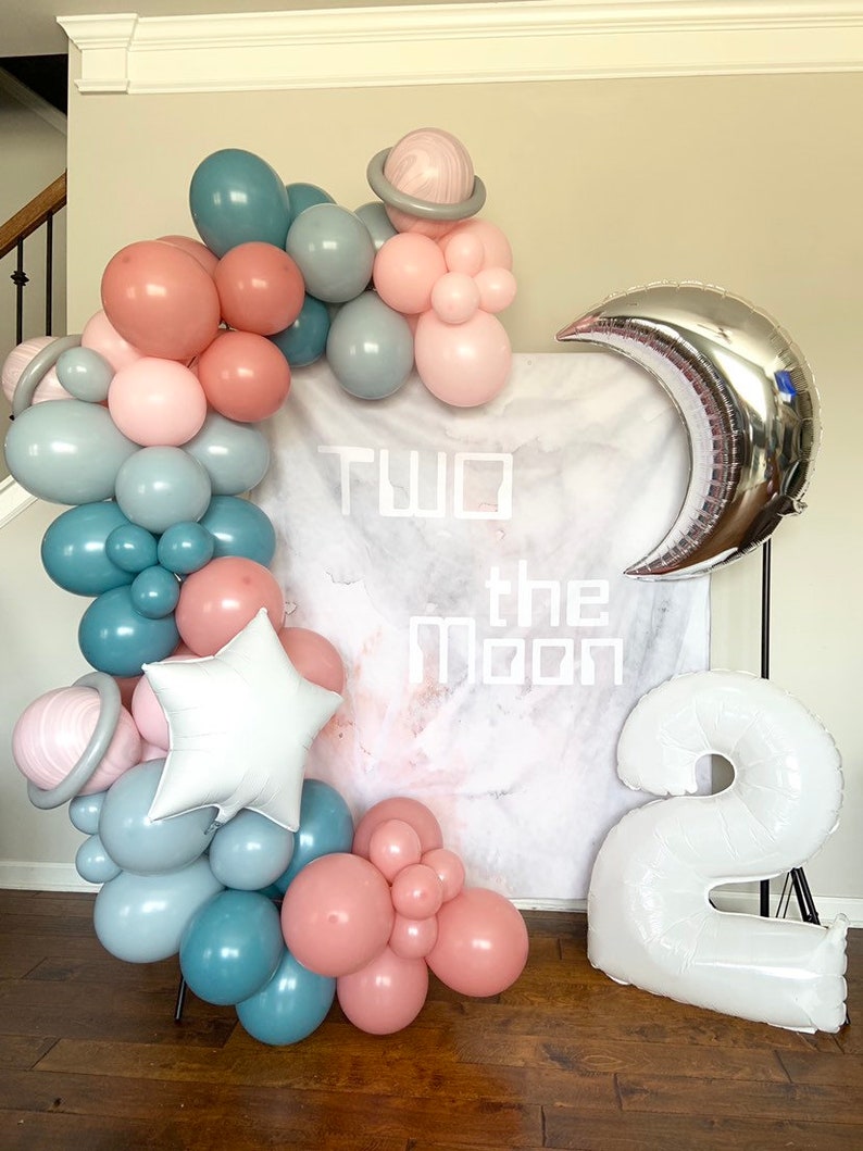 Two The Moon Balloon Garland Pastel Galaxy Baby Shower Twinkle Little Star Balloon Garland Over The Moon Baby Two The Moon Birthday image 1