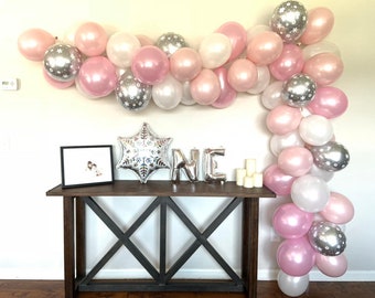 Winter Snowflake Balloon Garland Kit | Pink, Silver, White DIY Decor