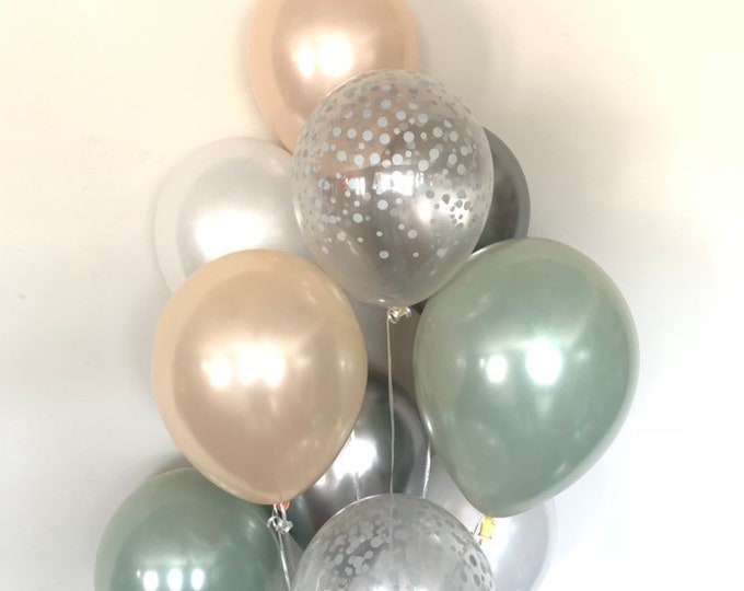 Green , Silver and White Balloons | Light Green Wedding Decor | Green and Gold Balloons | Chrome Gold Balloons |Sage Green Bridal Shower Dec