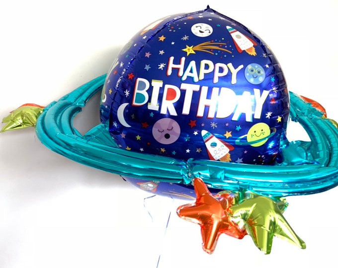 Happy Birthday Balloon | Galaxy Birthday Balloons | Astronaut Birthday Party | Out Of This World Birthday Party Decor | Planet Balloon