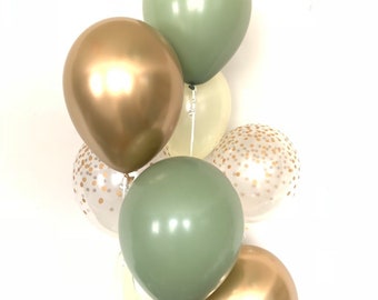 Groene en ivoorkleurige ballonnen | Lichtgroen bruiloftsdecor | Groene en gouden ballonnen | Eucalyptusballonnen | Donker saliegroen bruids douche decor