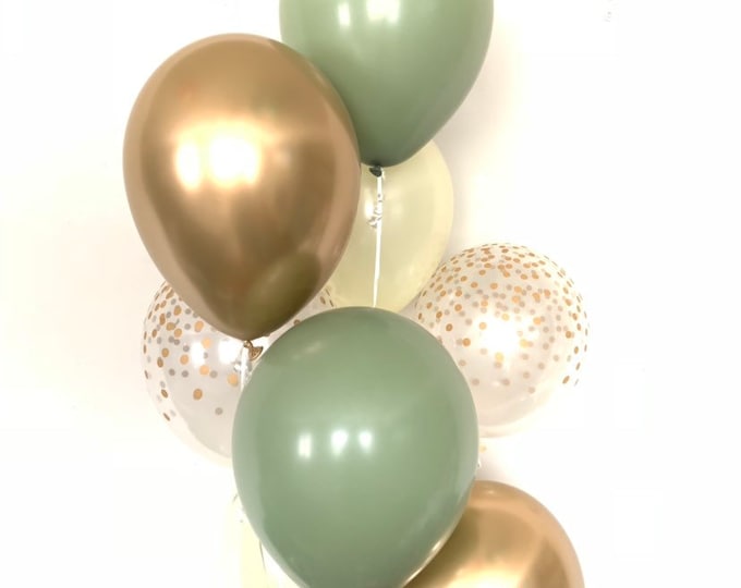 Green and Ivory Balloons | Light Green Wedding Decor | Green and Gold Balloons | Eucalyptus Balloons | Dark Sage Green Bridal Shower Decor