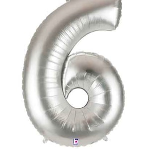 Silver Number 6 Balloon | Sixth Birthday Balloons | Mylar Number Balloons | Large Foil Balloons | Milestone Birthday Balloons 60th Birthday