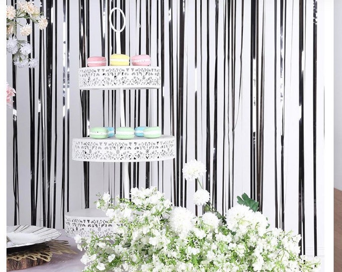 Black Fringe Curtains | Black Foil Curtains | Black Birthday Party Decor | Black Bridal Shower Decor |  Black Backdrop