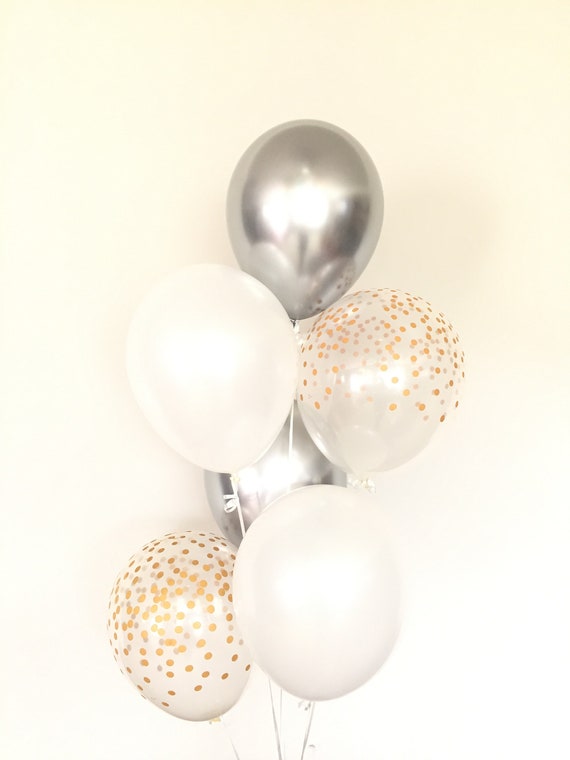 Palloncini argento e bianchi / Bouquet di palloncini bianchi / Palloncini  argento cromato / Decorazioni compleanno argento e oro / Palloncini  coriandoli -  Italia