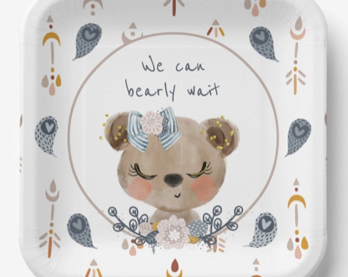 We Can Bearly Wait Plates Lunch | Girl Teddy Bear Baby Shower | Pink Teddy Bear Baby Shower | Bearly Wait Gender Reveal