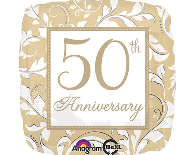 Happy 50th Anniversary Balloons | Golden Anniversary Party Decor | 50th Anniversary Party Decor | Gold Square Mylar Balloon