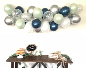 Sage Green and Navy Balloon Garland DIY Kit | Silver Sage Bridal Shower Decor | Green and Navy Baby Shower | Wedding Balloon Garland Photo