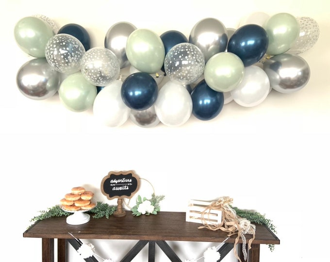 Sage Green and Navy Balloon Garland DIY Kit | Silver Sage Bridal Shower Decor | Green and Navy Baby Shower | Wedding Balloon Garland Photo