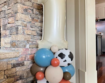 My First Rodeo Birthday Balloon Tower Kit | First Rodeo Barnyard Balloon Tower | Blue & Orange Balloon Display | Barnyard Birthday Balloons