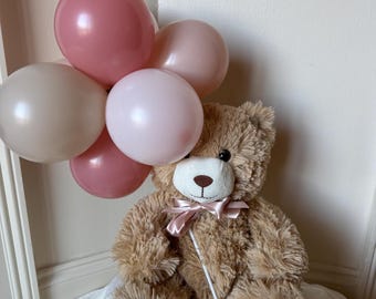 Pink Teddy Bear Balloon Bunch | Bear & Bow Optional | Teddy Bear Bouquet | Pink Beary 1st Birthday | It’s A Girl Teddy Bear Baby Shower