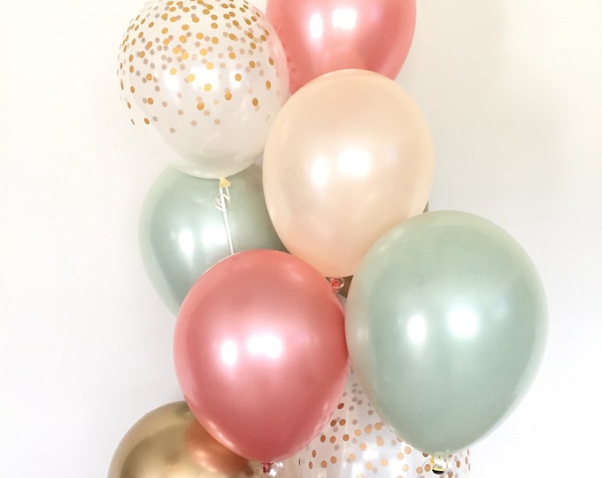 Sage Green Balloons | Light Green Wedding Decor | Green and Gold Balloons | Chrome Gold Balloons |Sage Green Bridal Shower Decor