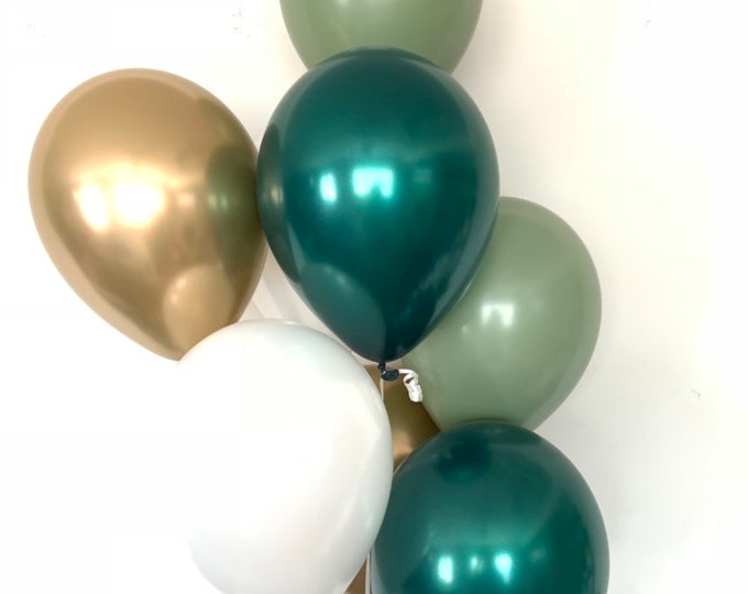 Green and White Balloons | Light Green Wedding Decor | Green and Gold Balloons | Eucalyptus Balloons | Dark Sage Green Bridal Shower Decor