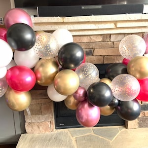 Hot Pink and Black Balloon Garland | Hot Pink and Black Bachelorette Party Decor | Hot Pink and Black Birthday Balloon Garland