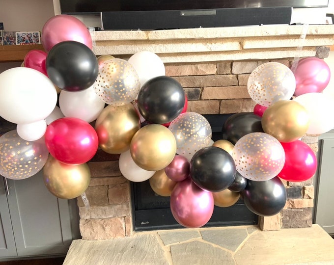 Hot Pink and Black Balloon Garland | Hot Pink and Black Bachelorette Party Decor | Hot Pink and Black Birthday Balloon Garland