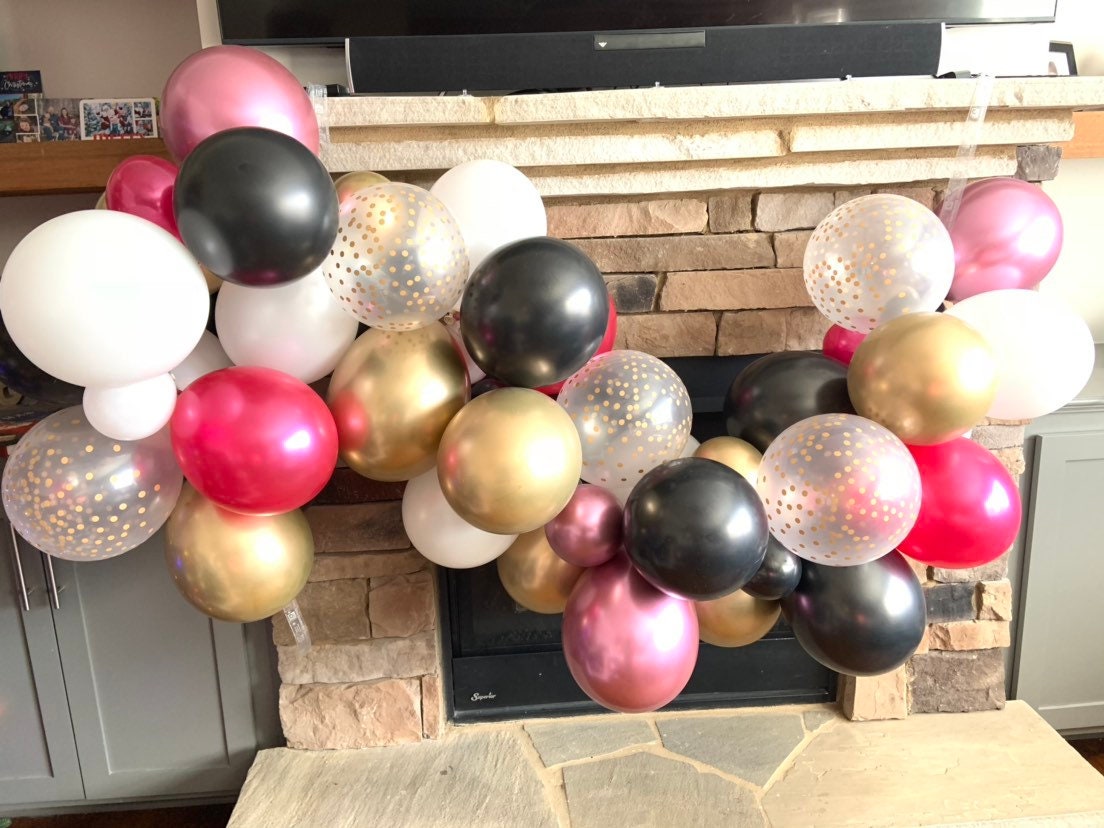 Hot Pink and Black Balloon Garland, Hot Pink and Black Bachelorette Party  Decor