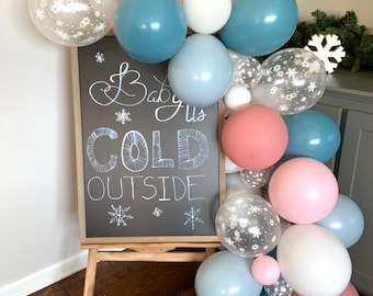 Pink and Blue Snowflake Balloon Garland | Baby it’s Cold Outside Bridal Shower Decor | Gender Reveal Balloon Garland